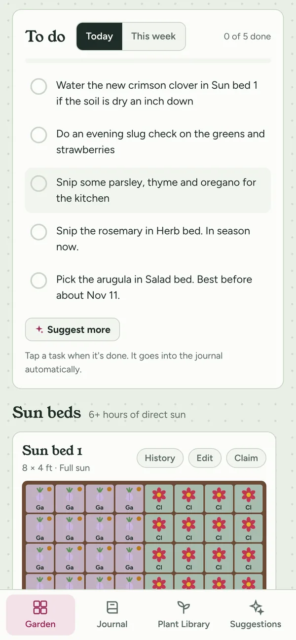 PlentiFlower Home on a phone: the to-do list